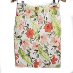 Vintage 90s Tropical Hibiscus Pencil Skirt